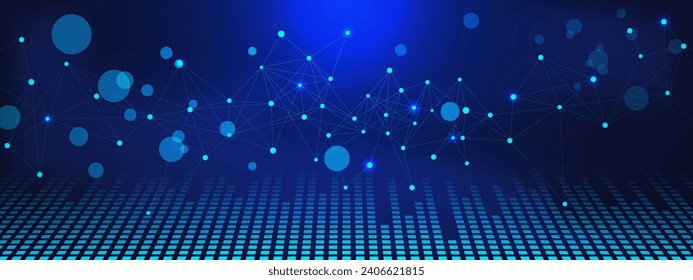 Fondo de banner de tecnología digital con puntos de conexión y líneas. Visualización de grandes datos, innovación de datos futuros y concepto de conexión de red de internet. Ilustración vectorial.