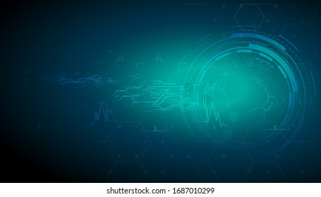 Digital technology banner blue black background concept with technology line light effects, abstract tech, illustration vector for graphic design.
