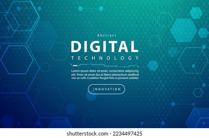 Digital technology banner blue green background concept, cyber technology binary code, abstract tech, innovation future data, internet network, Ai big data, lines dots connection, illustration vector