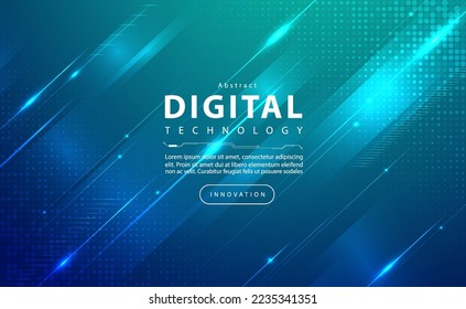 Digital technology banner blue green background concept, cyber technology light effect, abstract tech, innovation future data, internet network, Ai big data, lines dots connection, illustration vector