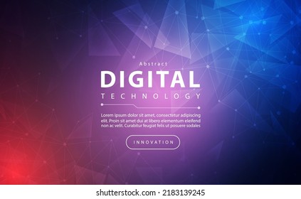 Digital Technology Banner Blue Pink Background Concept, Technology Light Purple Effect, Abstract Tech, Innovation Future Data, Internet Network, Ai Big Data, Lines Dots Connection, Illustration Vector