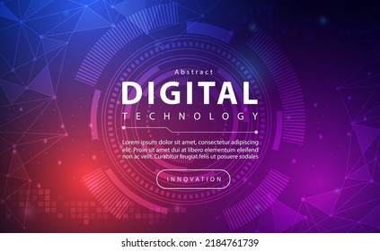 Digital Technology Banner Blue Pink Background Concept, Technology Light Purple Effect, Abstract Tech, Innovation Future Data, Internet Network, Ai Big Data, Lines Dots Connection, Illustration Vector