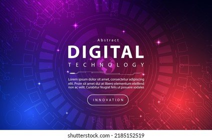 Digital technology banner blue pink background concept, technology light purple effect, abstract tech, innovation future data, internet network, Ai big data, lines dots connection, illustration vector