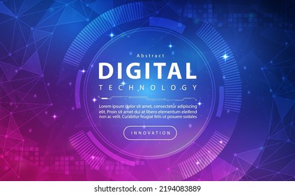 Digital technology banner blue pink background concept, technology light purple effect, abstract tech, innovation future data, internet network, Ai big data, lines dots connection, illustration vector