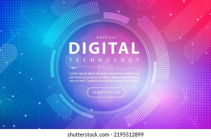 Digital technology banner blue pink background, cyber technology light purple effect, abstract tech, innovation future data, internet network, Ai big data, lines dots connection, illustration vector