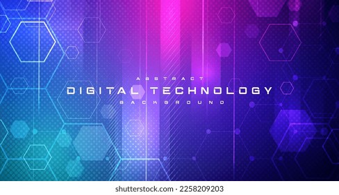 Digital technology banner blue pink background concept, cyber technology light effect, abstract tech, innovation future data, internet network, Ai big data, lines dots connection, illustration vector