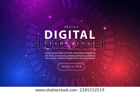 Digital technology banner blue pink background concept, technology light purple effect, abstract tech, innovation future data, internet network, Ai big data, lines dots connection, illustration vector