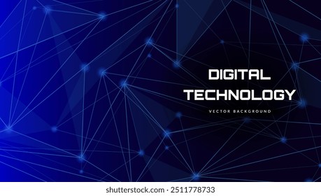 Digital technology banner with connected blue lines. Concept of neural network, AI digital circuit board tech, internet network speed, cyber nano information, big data. Vector abstract background