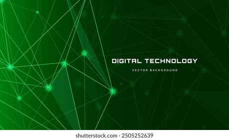 Digital technology banner with connected green lines. Concept of neural network, AI digital circuit board tech, internet network speed, cyber nano information, big data. Vector abstract background