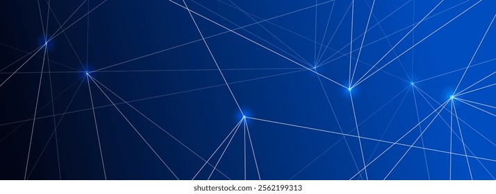 Digital technology banner featuring interconnected blue lines, representing neural networks. Ideal for futuristic designs, AI concepts, presentations, and technology-related projects.