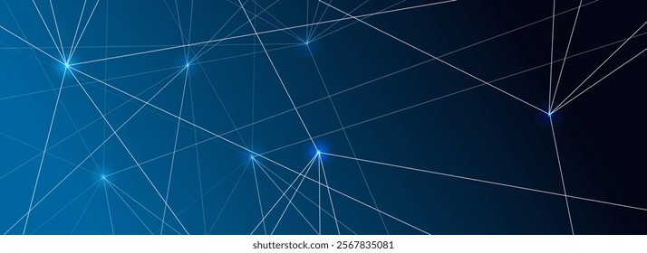 Digital technology banner featuring interconnected blue lines, representing neural networks. Ideal for futuristic designs, AI concepts, presentations, and technology-related projects.