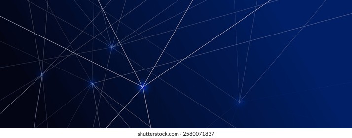 Digital technology banner featuring interconnected blue lines, representing neural networks. Ideal for futuristic designs, AI concepts, presentations, and technology-related projects.