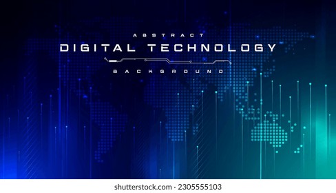 Digital technology banner green blue background concept with technology light effect, abstract tech, innovation future data, internet network, Ai big data, lines dots connection, illustration vector