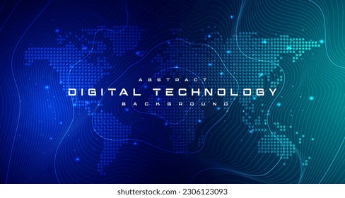 Banner de tecnología digital concepto de fondo azul verde con efecto de luz de la tecnología, tecnología abstracta, innovación datos futuros, red de internet, Ai big data, conexión de puntos de línea, vector de ilustración