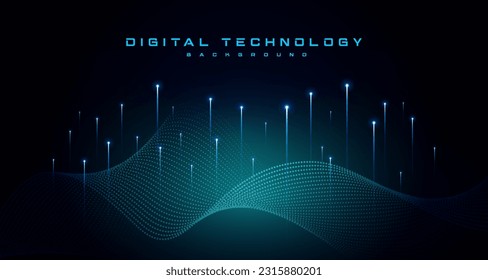 Digital technology banner green blue background concept with technology light effect, abstract tech, innovation future data, internet network, Ai big data, lines dots connection, illustration vector