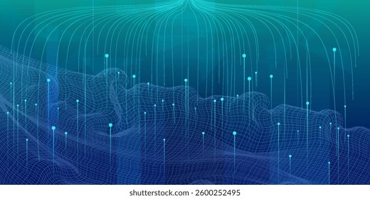 Digital technology banner green blue background concept with technology light effect, abstract tech, innovation future data, internet network, Ai big data, lines dots connection,vector eps10