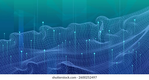 Digital technology banner green blue background concept with technology light effect, abstract tech, innovation future data, internet network, Ai big data, lines dots connection,vector eps10