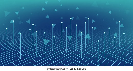Digital technology banner green blue background concept with technology light effect, abstract tech, innovation future data, internet network, Ai big data, lines dots connection, illustration vector