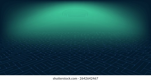 Concepto de fondo azul verde de Anuncio de tecnología digital con efecto de luz de tecnología, tecnología abstracta, datos futuros de innovación, red de Internet, big data de IA, conexión de puntos de líneas, Vector de ilustración