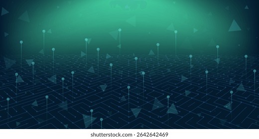 Digital technology banner green blue background concept with technology light effect, abstract tech, innovation future data, internet network, Ai big data, lines dots connection, eps 10