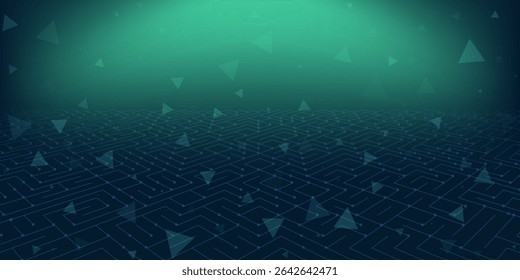 Concepto de fondo azul verde de Anuncio de tecnología digital con efecto de luz de tecnología, tecnología abstracta, datos futuros de innovación, red de Internet, big data de IA, conexión de puntos de líneas, Vector de ilustración