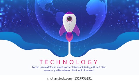 Digital technology banner pink blue background concept with technology line light effects, abstract tech, illustration vector for graphic design