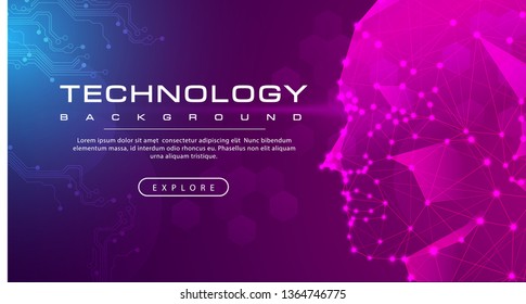 Digital technology banner pink blue background concept with technology line light effects, abstract tech, illustration vector for graphic design