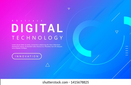 Digital technology banner pink blue background concept with technology line light effects, abstract tech, illustration vector for graphic design