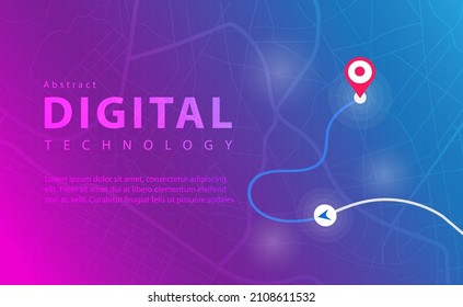 Digital technology banner pink blue background concept with technology line light effects, abstract tech, Map GPS navigation,  Smartphone map application,  illustration vector for graphic design