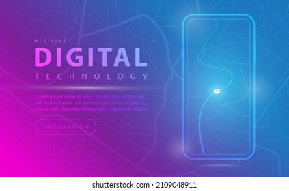 Digital technology banner pink blue background concept with technology line light effects, abstract tech, Map GPS navigation,  Smartphone map application,  illustration vector for graphic design