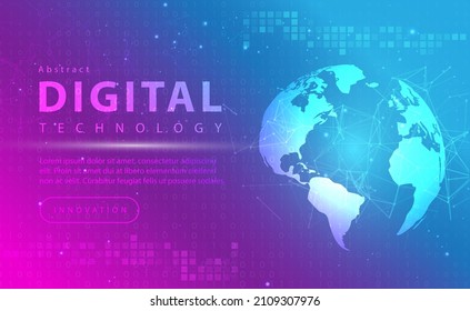 Digital technology banner pink blue background concept with technology line light effects, abstract tech, illustration vector for graphic design