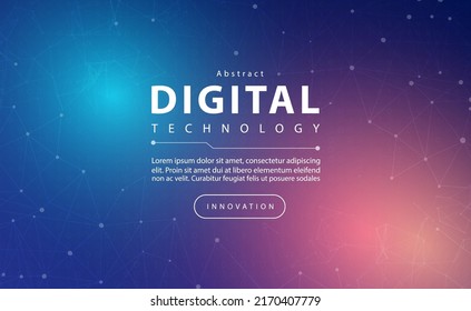 Digital technology banner pink blue background concept with technology line light effect, abstract tech, innovation future data, orange sky color, big data, lines dots connection, illustration vector