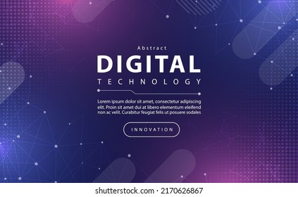 Digital technology banner pink blue background concept with technology line light effect, abstract tech, innovation future data, purple sky color, big data, lines dots connection, illustration vector