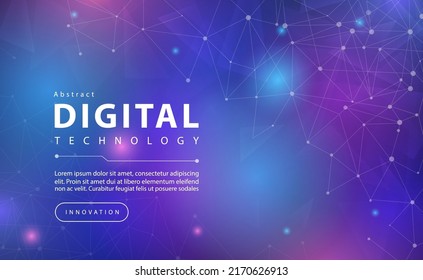 Banner de tecnología digital concepto de fondo azul rosa con efecto de luz de línea de tecnología, tecnología abstracta, innovación datos futuros, color de cielo naranja, datos grandes, conexión de puntos de líneas, vector de ilustración