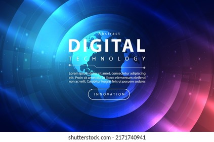 Digital technology banner pink blue background concept with technology line light effect, abstract tech, innovation future data, orange sky color, big data, lines dots connection, illustration vector