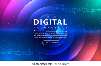 Banner de tecnología digital concepto de fondo azul rosa con efecto de luz de línea de tecnología, tecnología abstracta, innovación datos futuros, color de cielo naranja, datos grandes, conexión de puntos de líneas, vector de ilustración