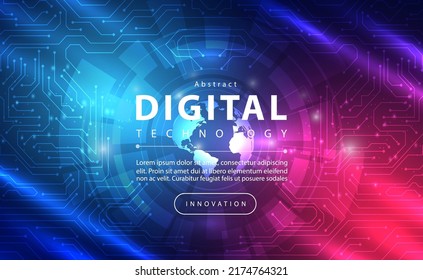 Digital technology banner pink blue background concept with technology line light effect, abstract tech, innovation future data, internet network, big data, lines dots connection, illustration vector