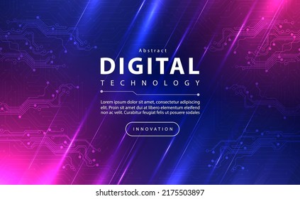 Banner de tecnología digital concepto de fondo azul rosa con efecto de luz de la tecnología, tecnología abstracta, innovación datos futuros, red de internet, Ai big data, conexión de puntos de línea, vector de ilustración