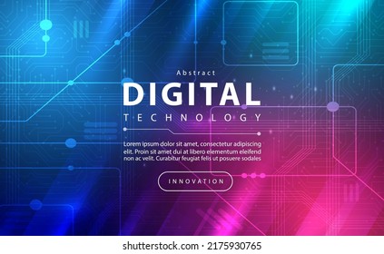 Digital technology banner pink blue background concept with technology light effect, abstract tech, innovation future data, internet network, Ai big data, lines dots connection, illustration vector