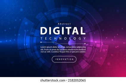 Digital technology banner pink blue background concept with technology light effect, abstract tech, innovation future data, internet network, Ai big data, lines dots connection, illustration vector