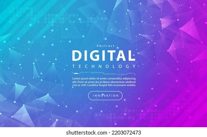 Digital technology banner pink blue background, media cyber technology light purple effect, abstract tech, innovation future, internet network, Ai big data, lines dots connection, illustration vector