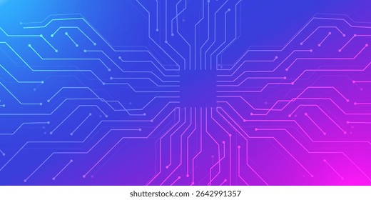 Digital technology banner pink blue background concept with technology line light effects, abstract tech, illustration vector for graphic design