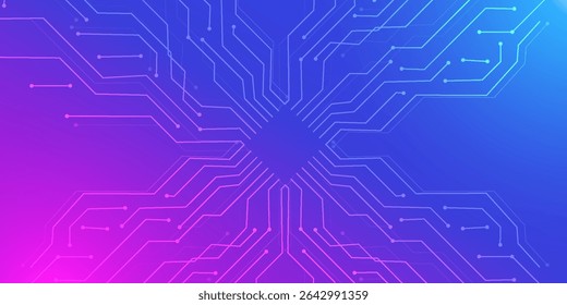 Digital technology banner pink blue background concept with technology line light effects, abstract tech, illustration vector for graphic design