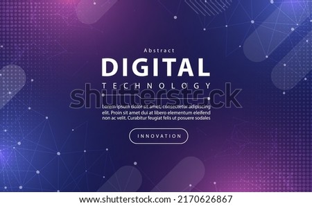 Digital technology banner pink blue background concept with technology line light effect, abstract tech, innovation future data, purple sky color, big data, lines dots connection, illustration vector