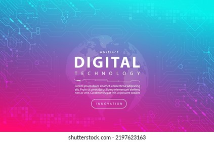 Digital technology banner pink green background, cyber technology light purple effect, abstract tech, innovation future data, internet network, Ai big data, lines dots connection, illustration vector