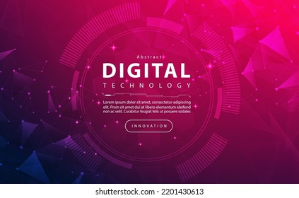 Digital technology banner purple background, pink color technology light effect, abstract cyber tech, innovation future data, internet network, Ai big data, lines dots connection, illustration vector