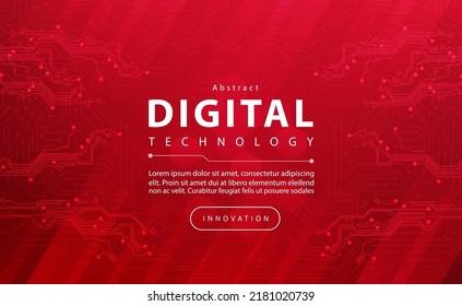 Digital technology banner red background concept with technology light effect, abstract cyber tech, innovation future data, internet network, Ai big data, lines dots connection, illustration vector