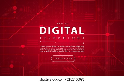 Digital Technology Banner Red Background Concept With Technology Light Effect, Abstract Cyber Tech, Innovation Future Data, Internet Network, Ai Big Data, Lines Dots Connection, Illustration Vector