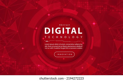 Digital technology banner red background concept, circuit technology light effect, abstract cyber tech, innovation future data, internet network, Ai big data, line dots connection, illustration vector