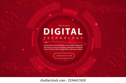 Digital technology banner red background concept, circuit technology light effect, abstract cyber tech, innovation future data, internet network, Ai big data, line dots connection, illustration vector